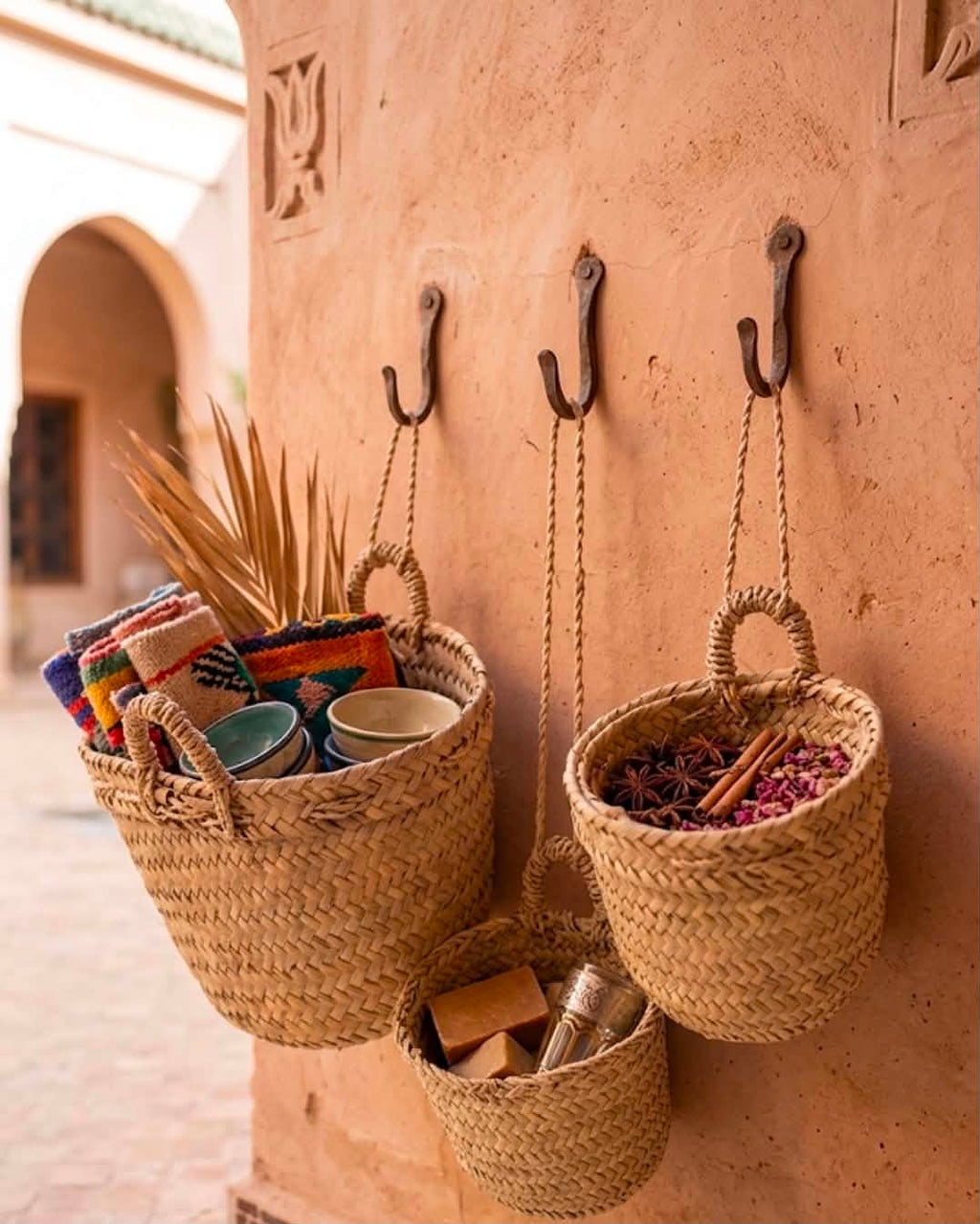 Lot de 3 paniers tressés en fibre naturelle — artisanat marocain fait main