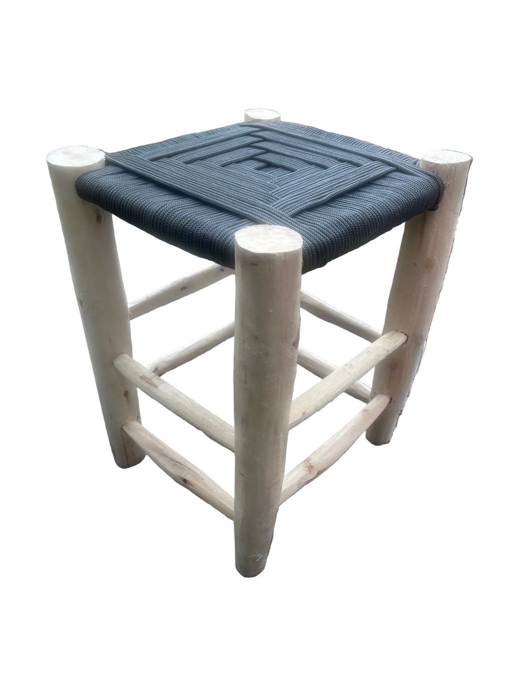Tabouret en bois d'eucalyptus et cordes de nylon — mobilier artisanal marocain fait main