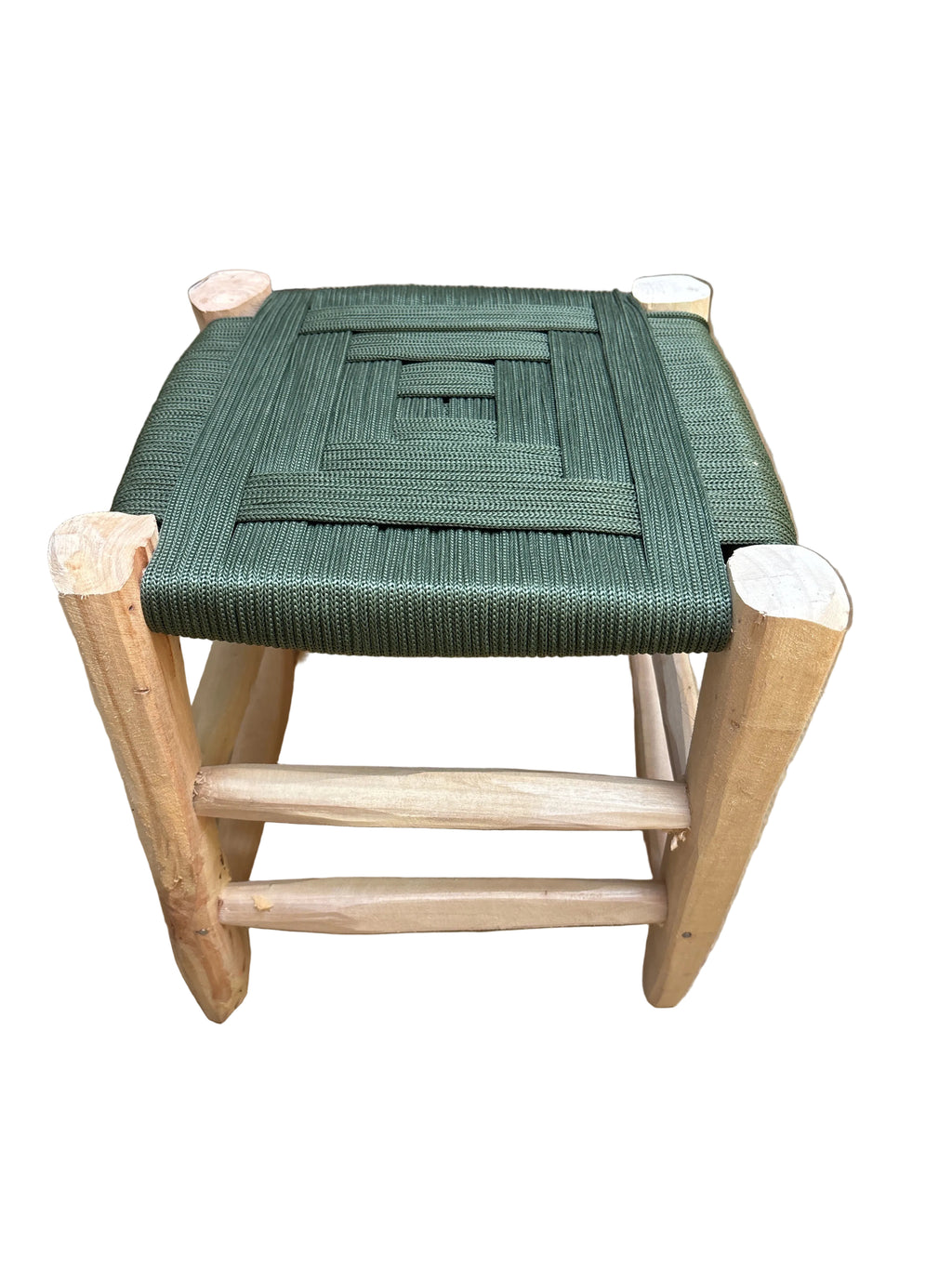 Tabouret en bois d'eucalyptus et cordes de nylon — mobilier artisanal marocain fait main