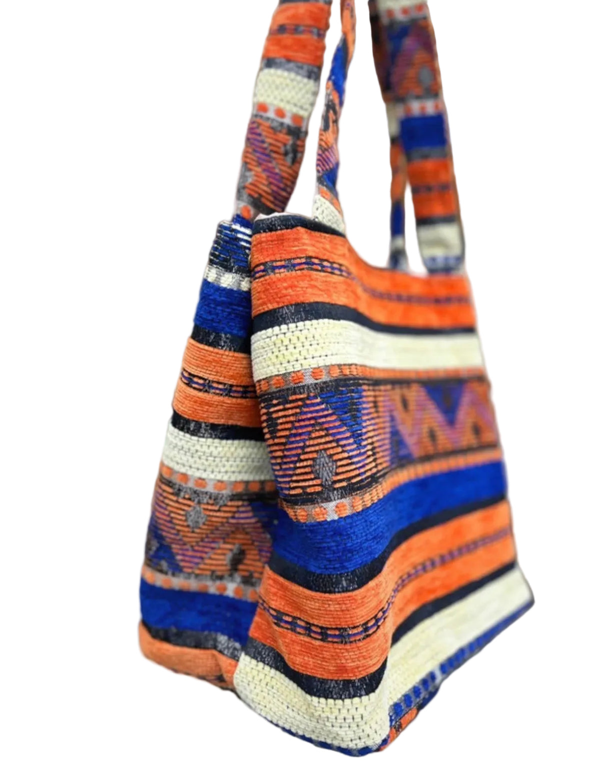 Sac shopping en velours et doublure coton taille L — artisanat marocain fait main
