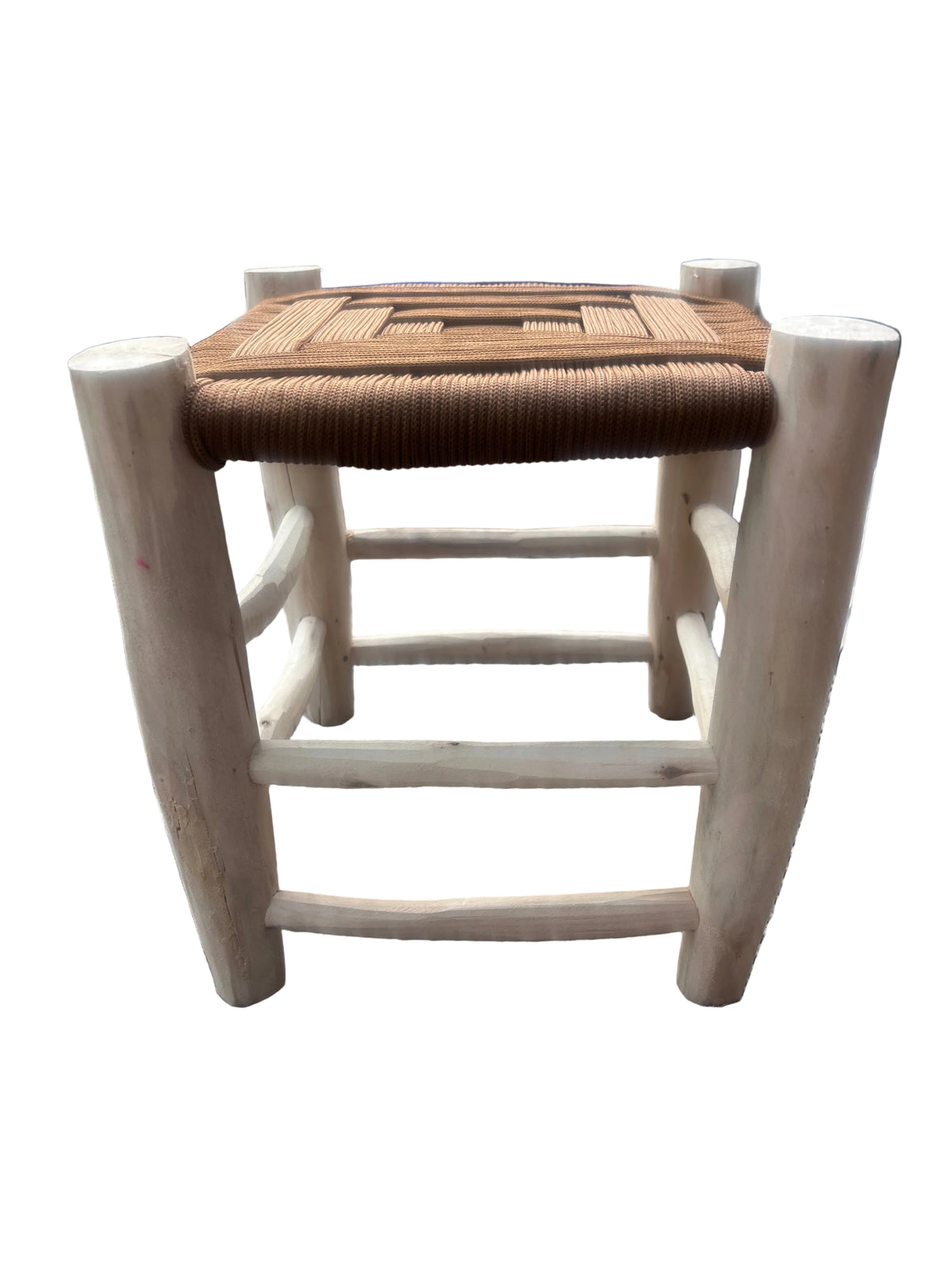 Tabouret en bois d'eucalyptus et cordes de nylon — mobilier artisanal marocain fait main
