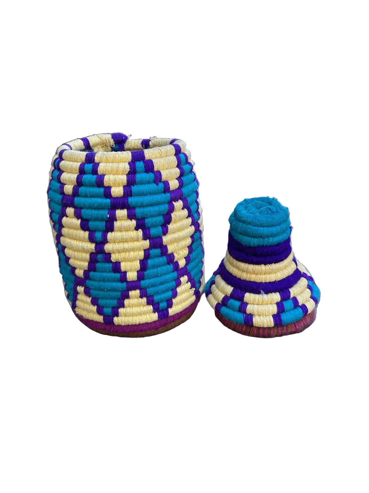 Pot berbère tressé bleu et jaune — décoration artisanale marocaine, fait main au Maroc