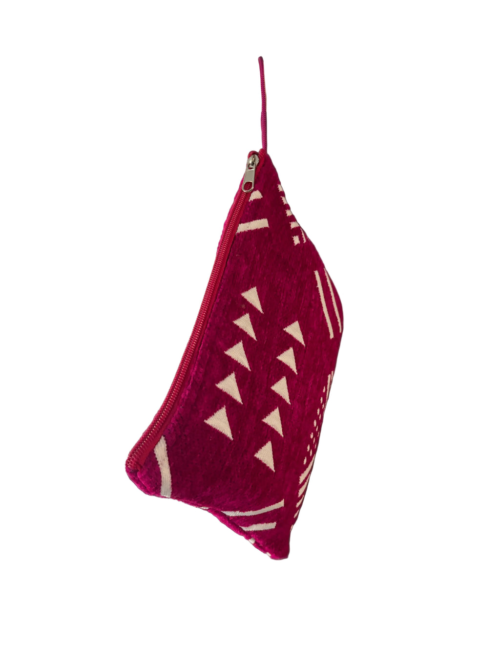 Pochette plate fuchsia et blanc motifs berbères — artisanat marocain fait main au Maroc