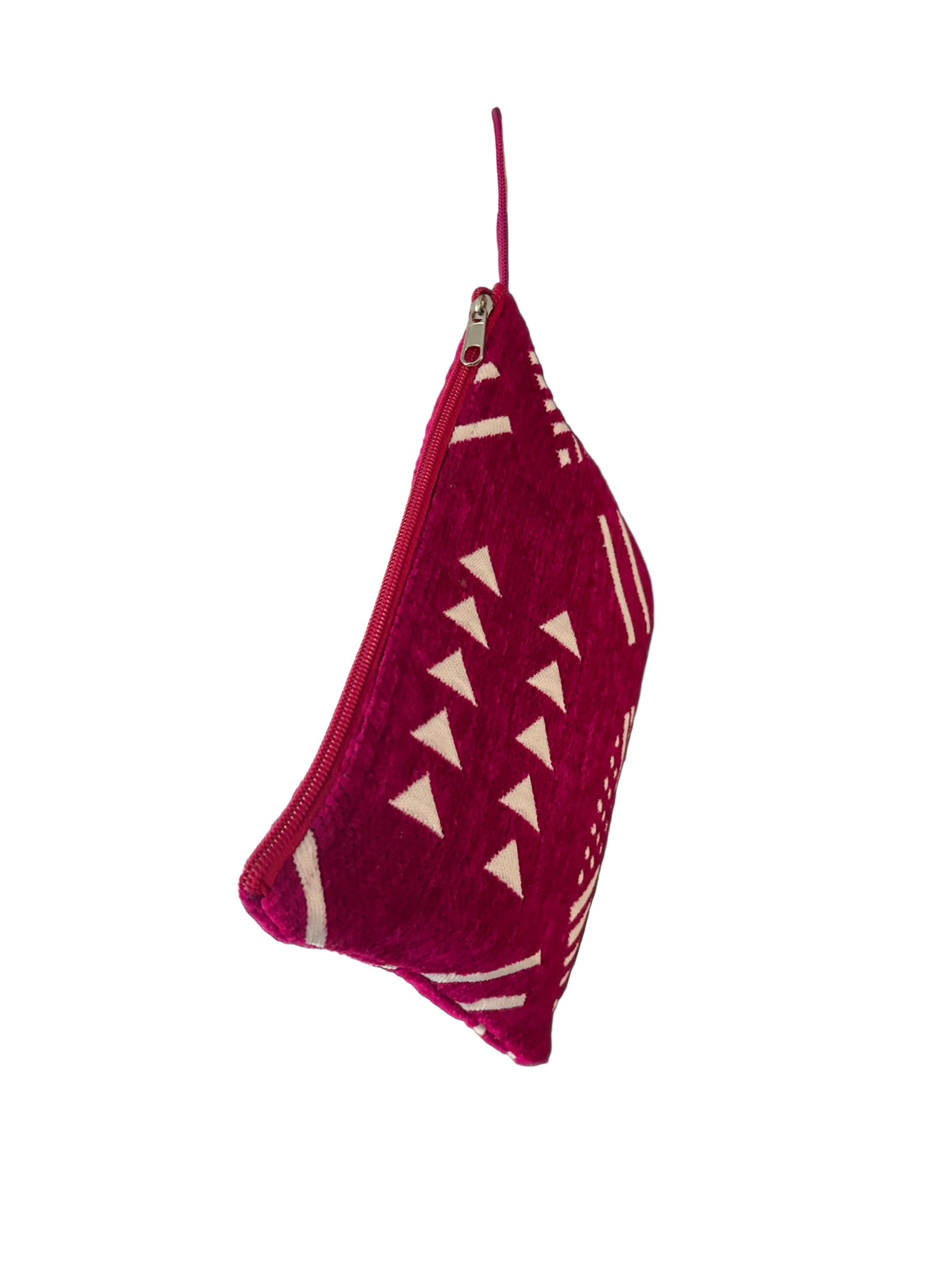 Pochette plate fuchsia et blanc motifs berbères — artisanat marocain fait main au Maroc
