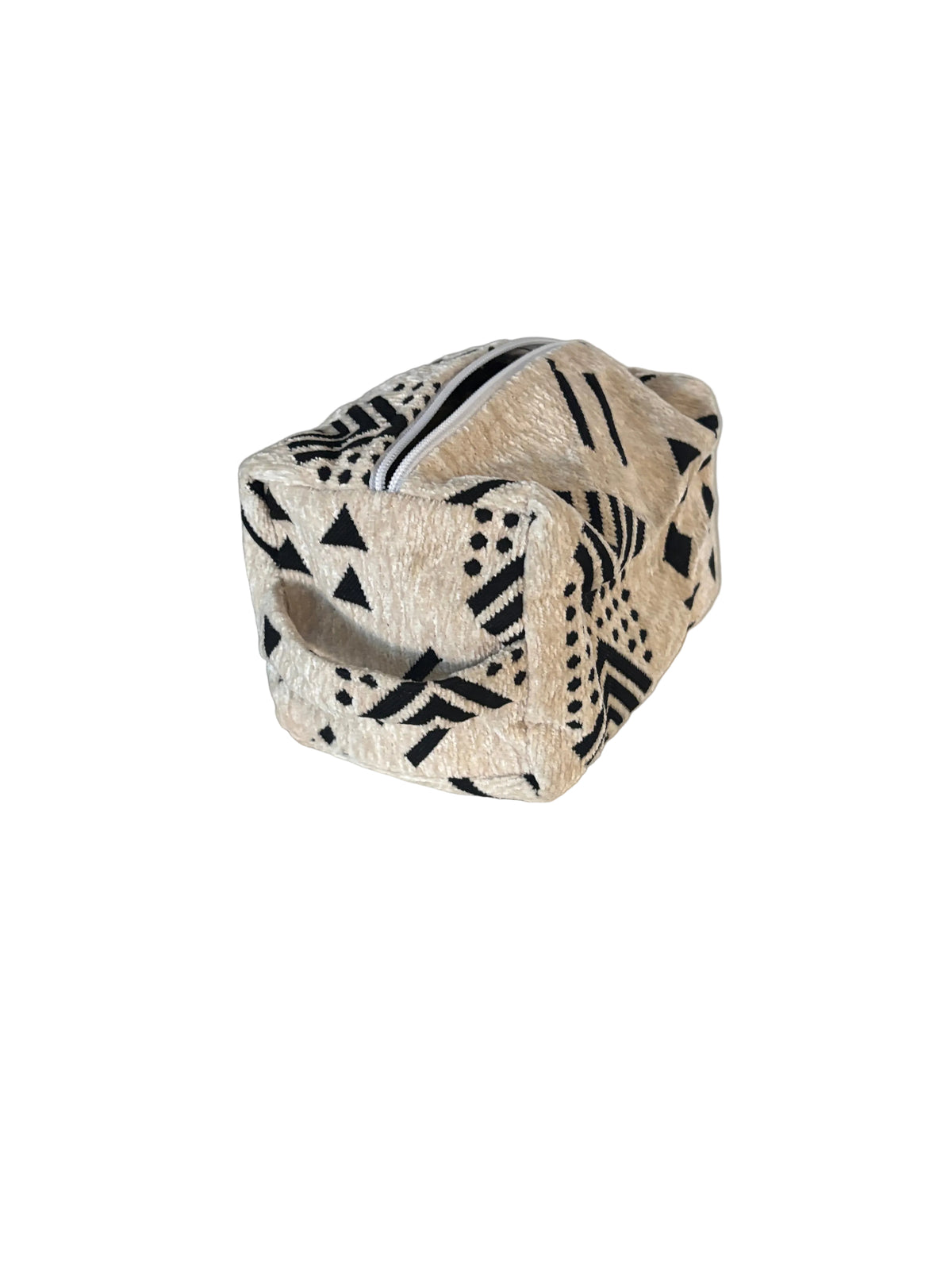 Trousse Velours Crème & Noir — Motifs Berbères