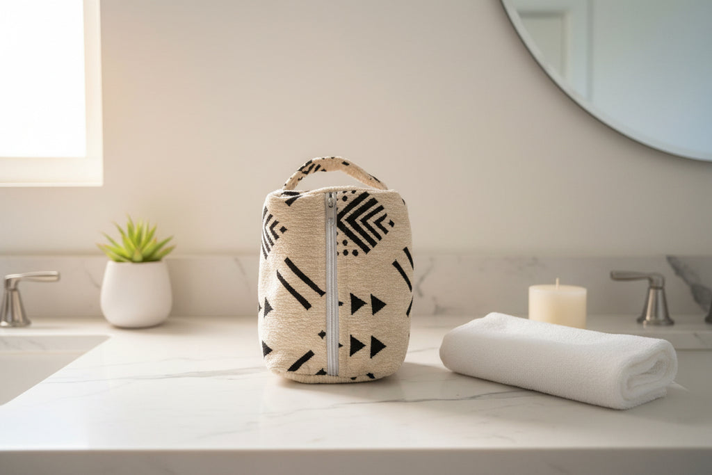 Trousse Velours Crème & Noir — Motifs Berbères