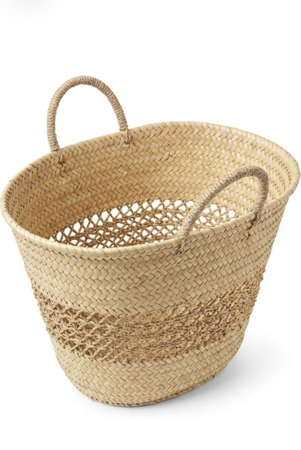 Panier ajouré en fibres naturelles taille L — décoration artisanale marocaine, fait main au Maroc