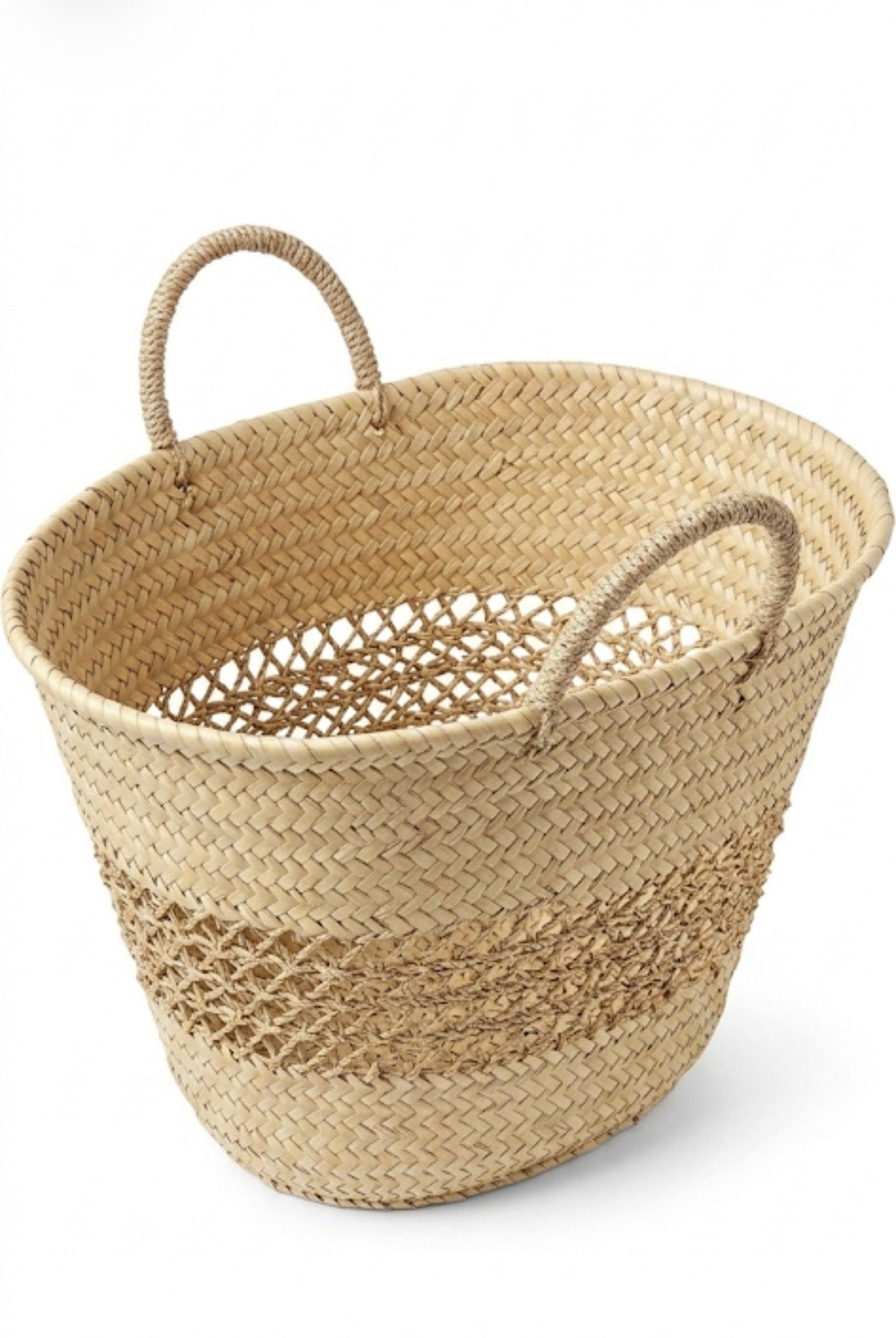 Panier ajouré en fibres naturelles taille L — décoration artisanale marocaine, fait main au Maroc