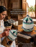 Bonnet tricoté artisanal en laine vert et blanc — fait main au Maroc
