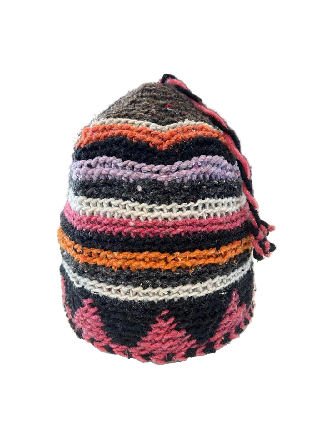 Bonnet tricoté artisanal en laine multicolore — fait main au Maroc