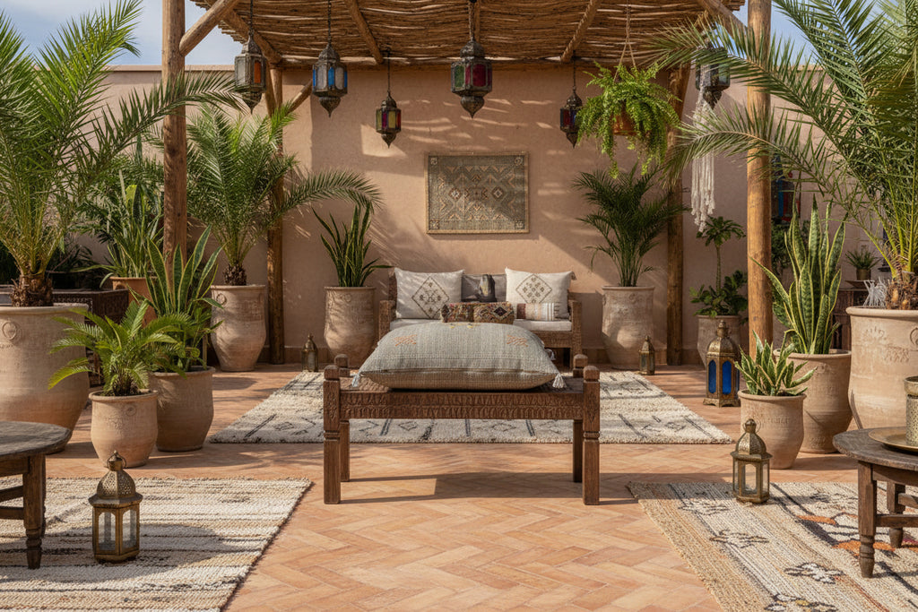 Housse de coussin Sabra taupe et broderies — soie de cactus artisanat marocain fait main