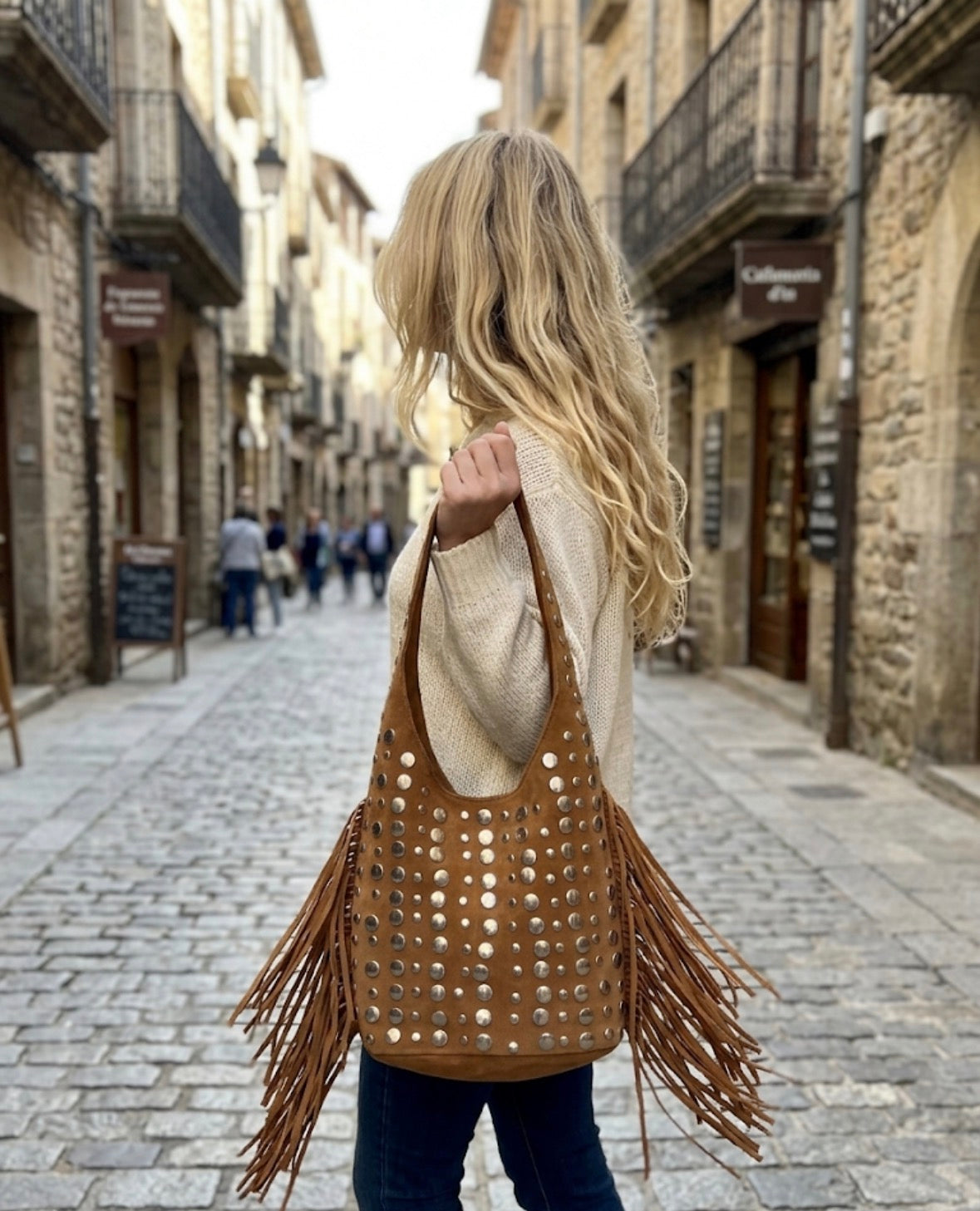 Sac à main artisanal marocain Hana — cuir naturel, pièce unique, fait main au Maroc