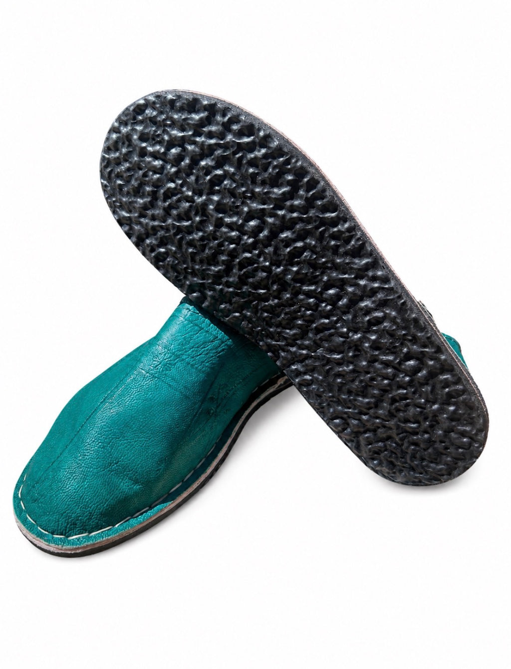 Babouche marocaine en cuir verte — chaussure artisanale fait main au Maroc