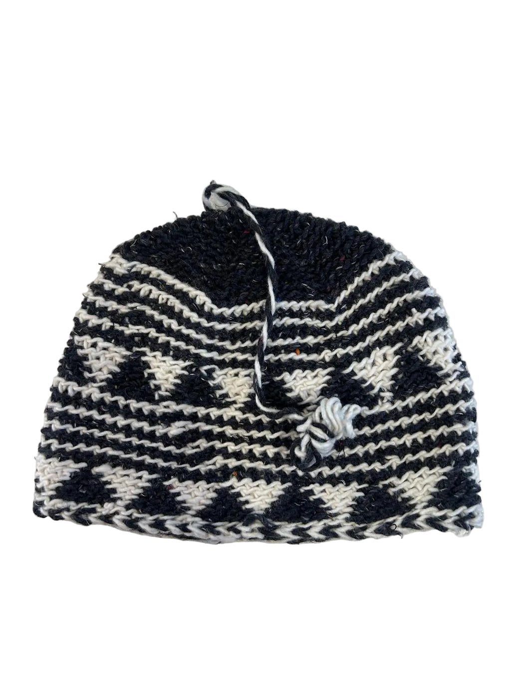 Bonnet tricoté artisanal en laine blanc et gris fait main au Maroc