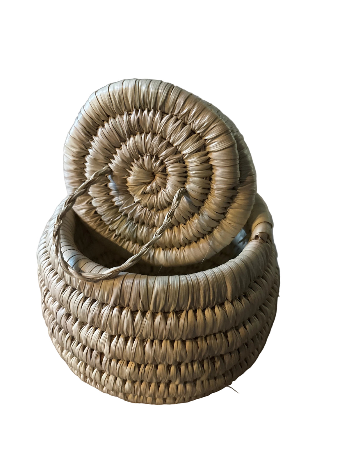 Petit panier de rangement avec couvercle en fibre naturelle — artisanat marocain fait main