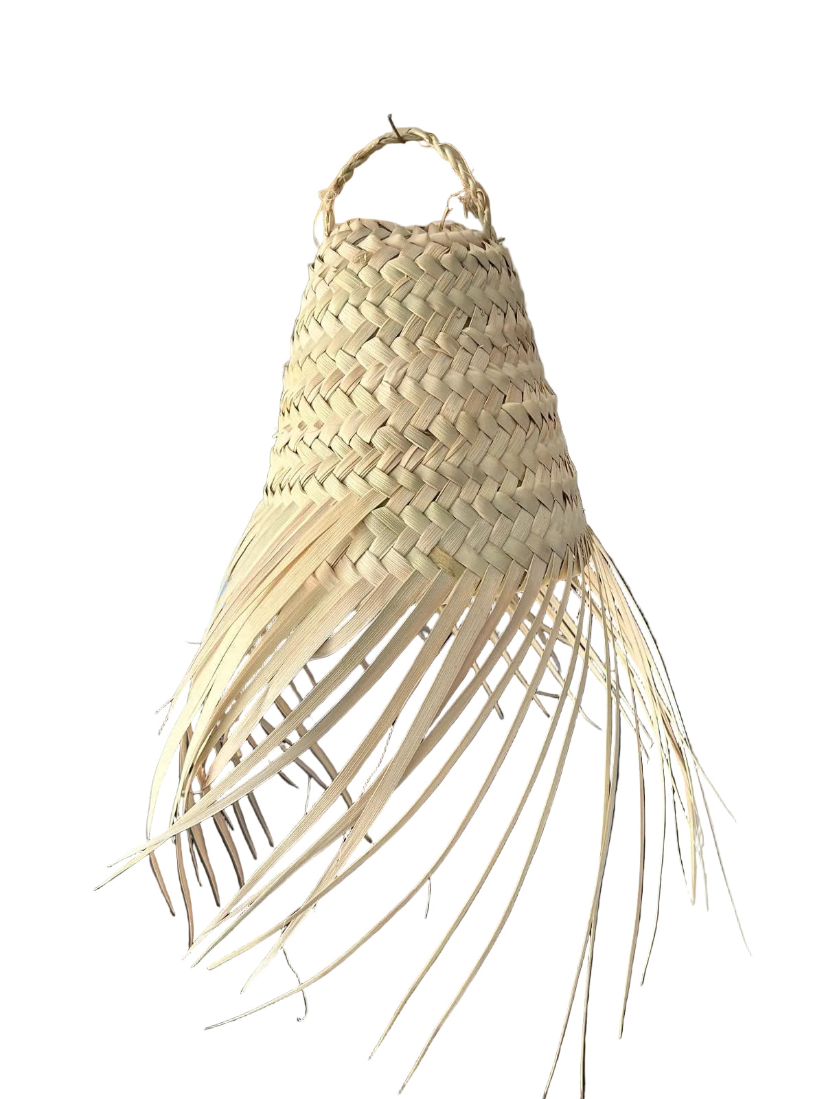 Suspension Doaa  tressée en doum et franges raphia — luminaire artisanal marocain, fait main au Maroc