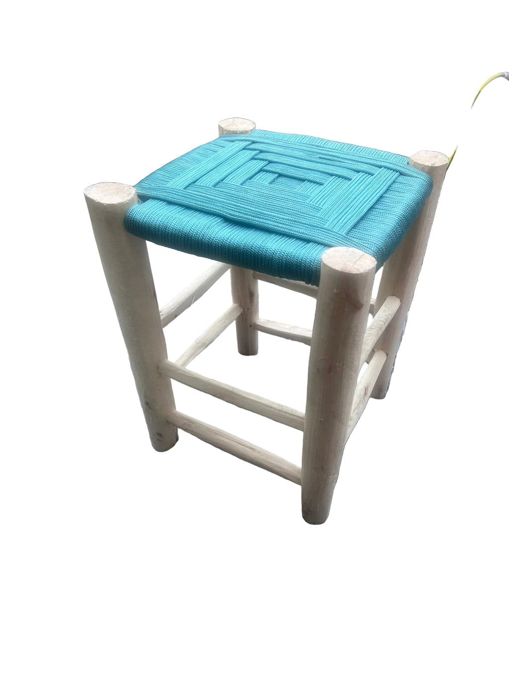 Tabouret en bois d'eucalyptus et cordes de nylon — mobilier artisanal marocain fait main