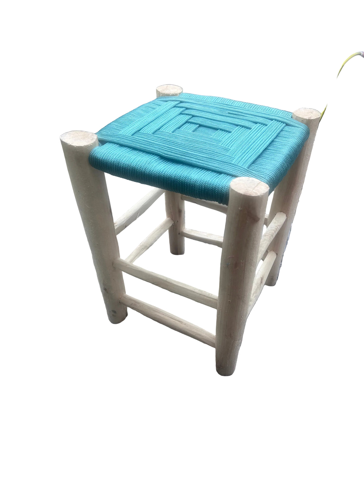 Tabouret en bois d'eucalyptus et cordes de nylon — mobilier artisanal marocain fait main