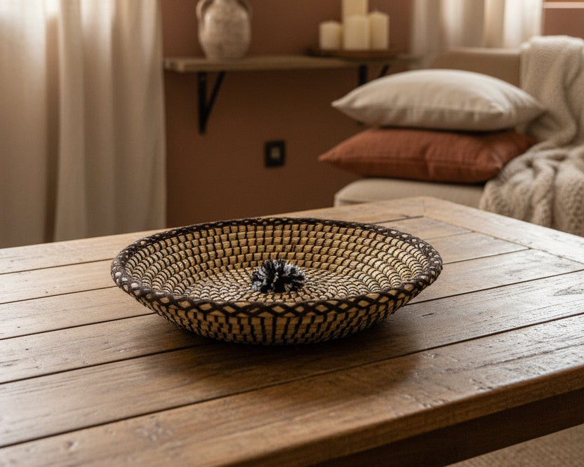 Plateau en fibre naturelle — décoration artisanale marocaine, fait main au Maroc