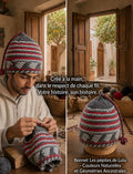 Bonnet tricoté artisanal en laine gris et rouge — fait main au Maroc