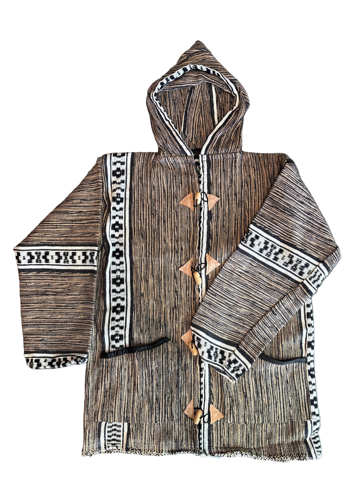 Veste berbère à capuche en laine tissée marron — tissage artisanal marocain