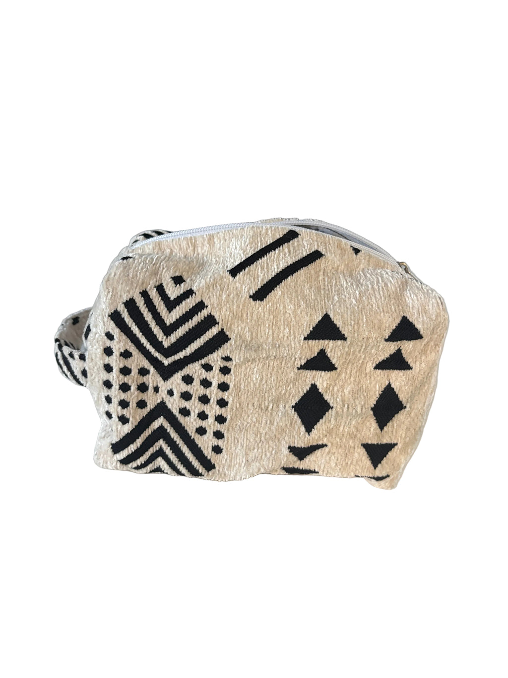 Trousse Velours Crème & Noir — Motifs Berbères
