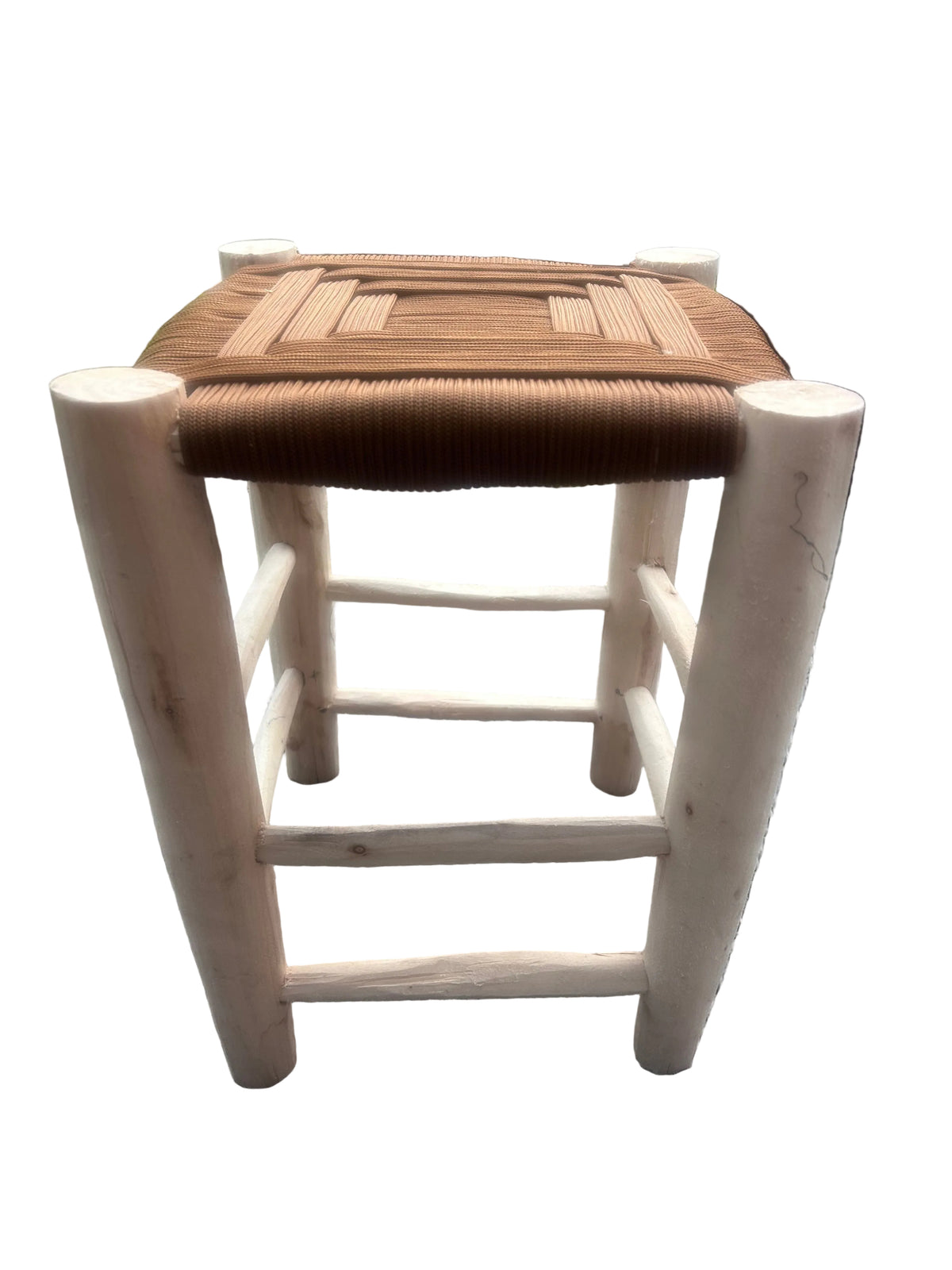 Tabouret en bois d'eucalyptus et cordes de nylon — mobilier artisanal marocain fait main