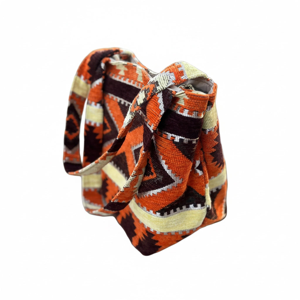 Sac shopping en velours et doublure coton taille L — artisanat marocain fait main