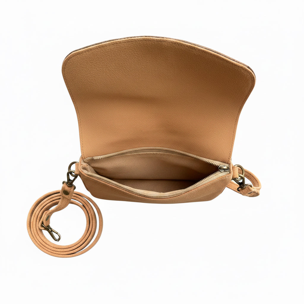 Sac à main en cuir Lola — coloris camel, artisanat marocain, fait main au Maroc