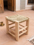 Tabouret en bois d'eucalyptus et cordes — mobilier artisanal marocain fait main