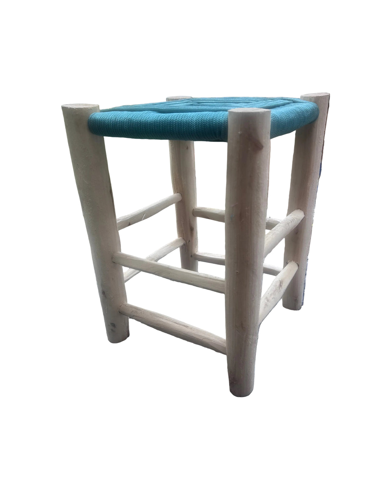 Tabouret en bois d'eucalyptus et cordes de nylon — mobilier artisanal marocain fait main