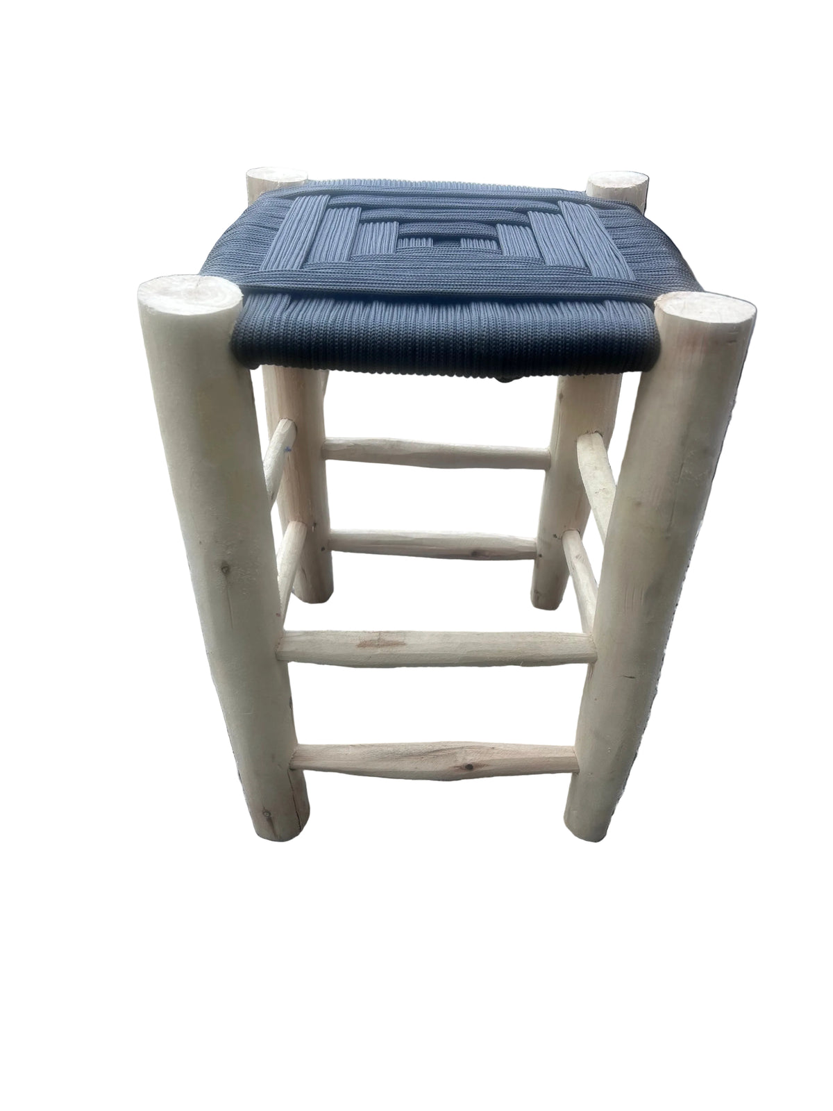 Tabouret en bois d'eucalyptus et cordes de nylon — mobilier artisanal marocain fait main