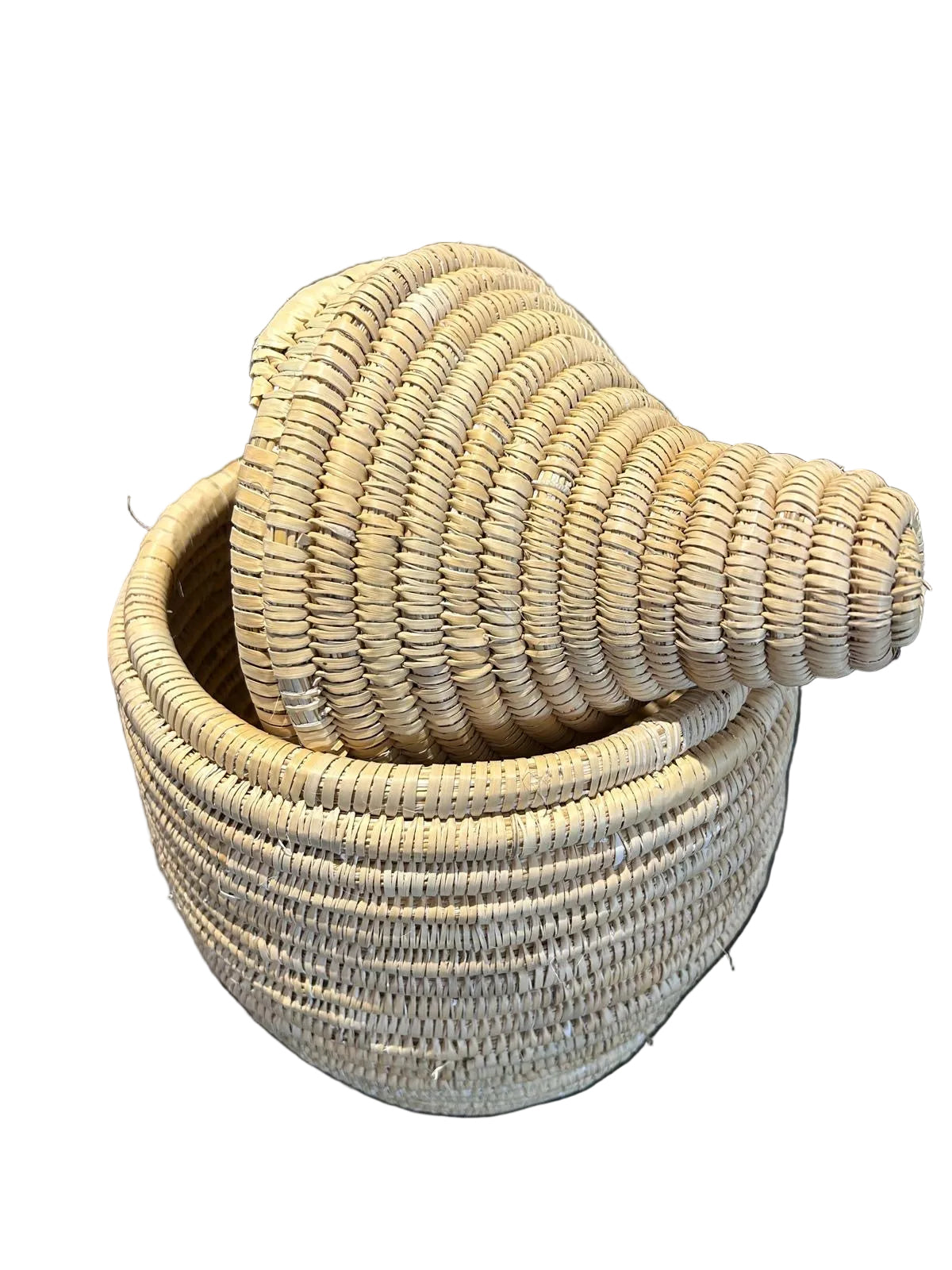 Pot berbère tressé avec couvercle en fibre naturelle — fait main au Maroc