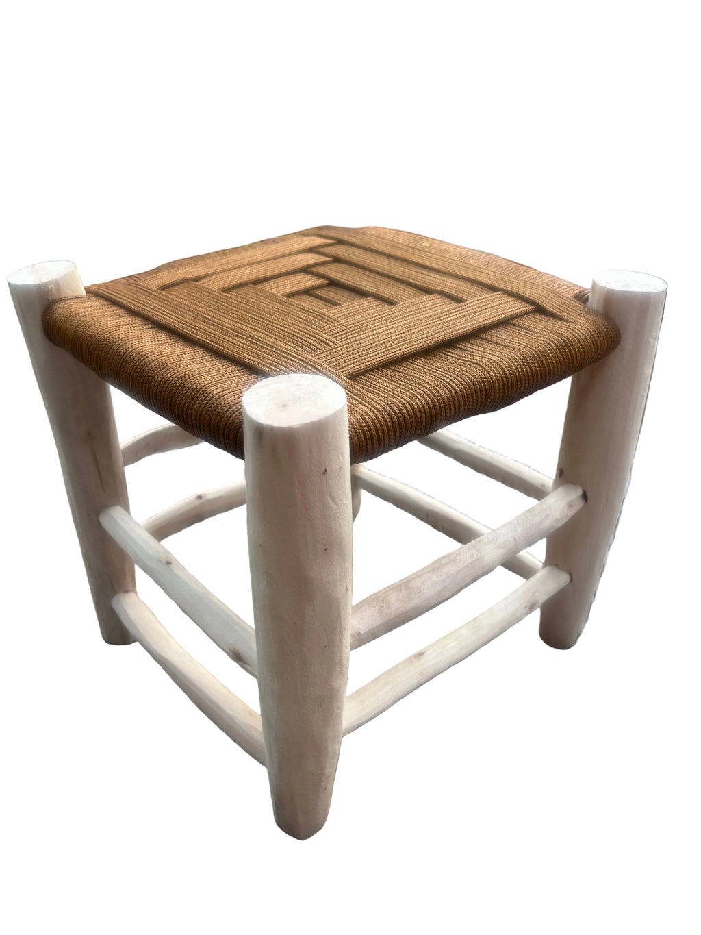Tabouret en bois d'eucalyptus et cordes de nylon — mobilier artisanal marocain fait main
