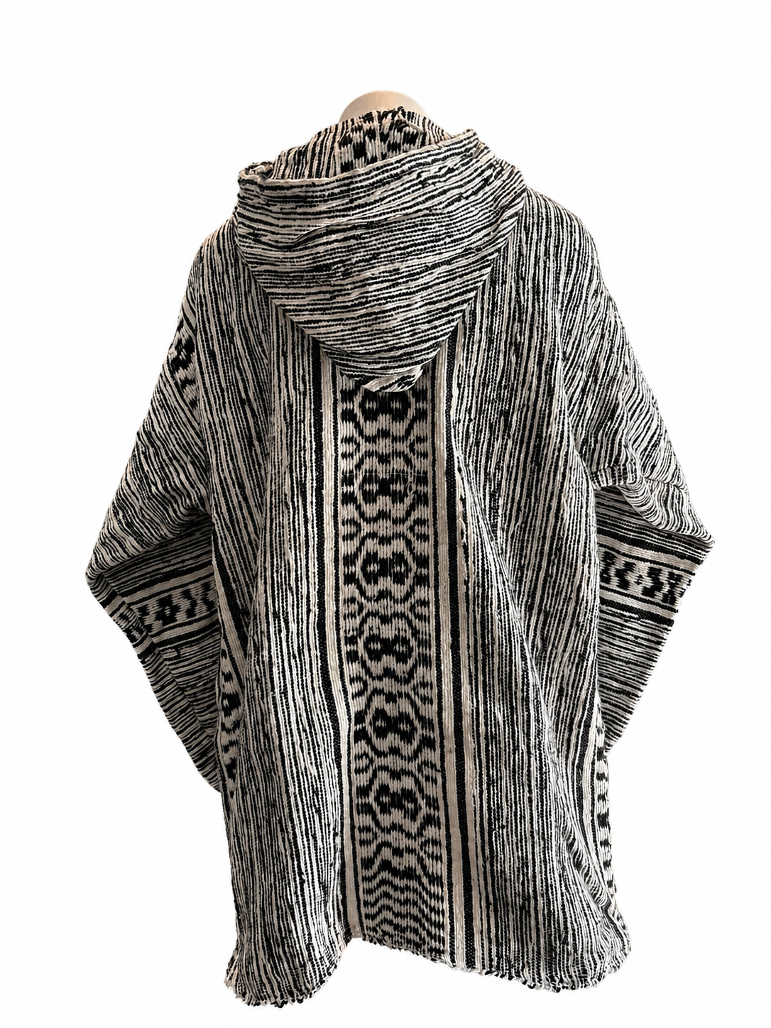 Veste berbère à capuche en laine tissée gris chiné et blanc — pièce unique artisanat marocain