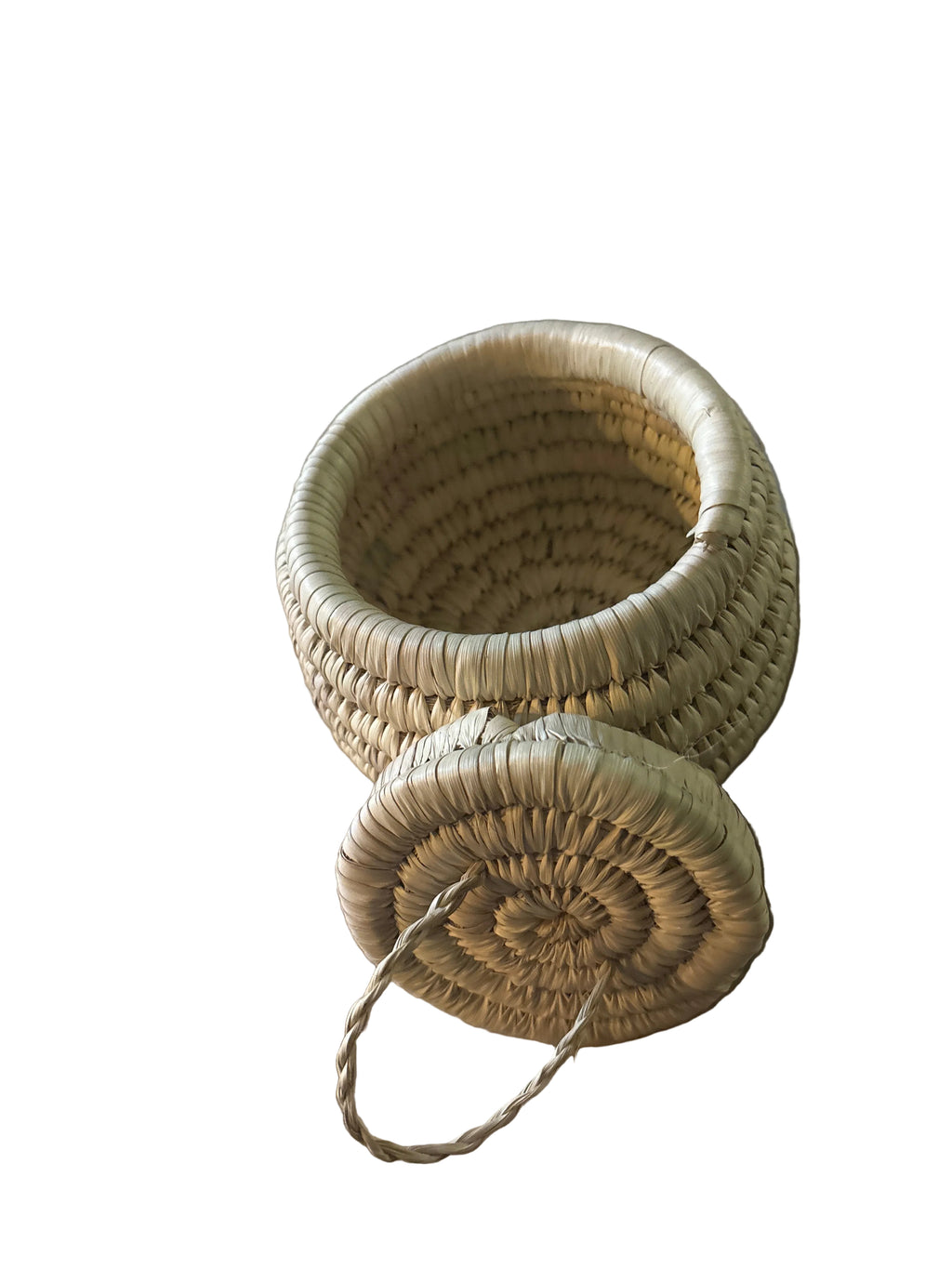 Petit panier de rangement avec couvercle en fibre naturelle — artisanat marocain fait main