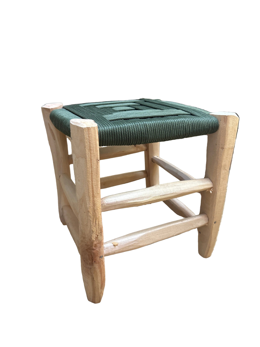 Tabouret en bois d'eucalyptus et cordes de nylon — mobilier artisanal marocain fait main