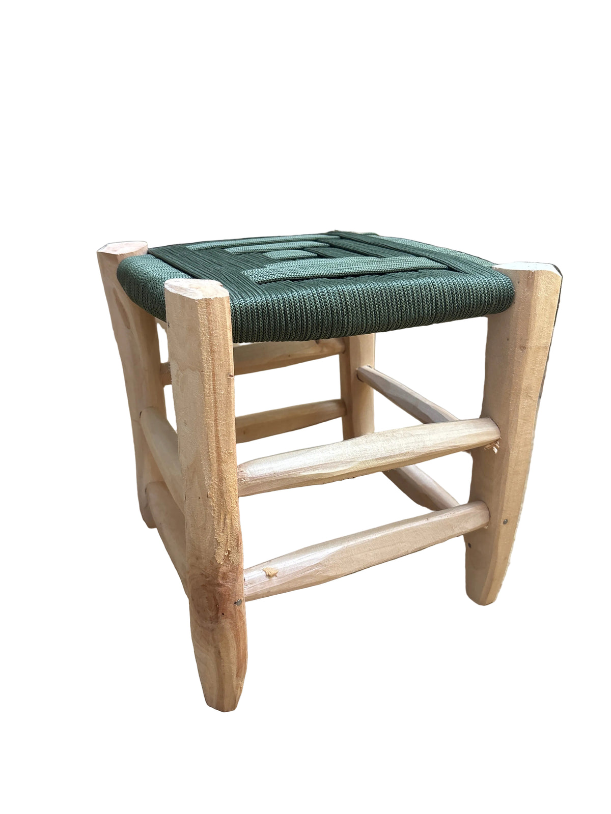 Tabouret en bois d'eucalyptus et cordes de nylon — mobilier artisanal marocain fait main