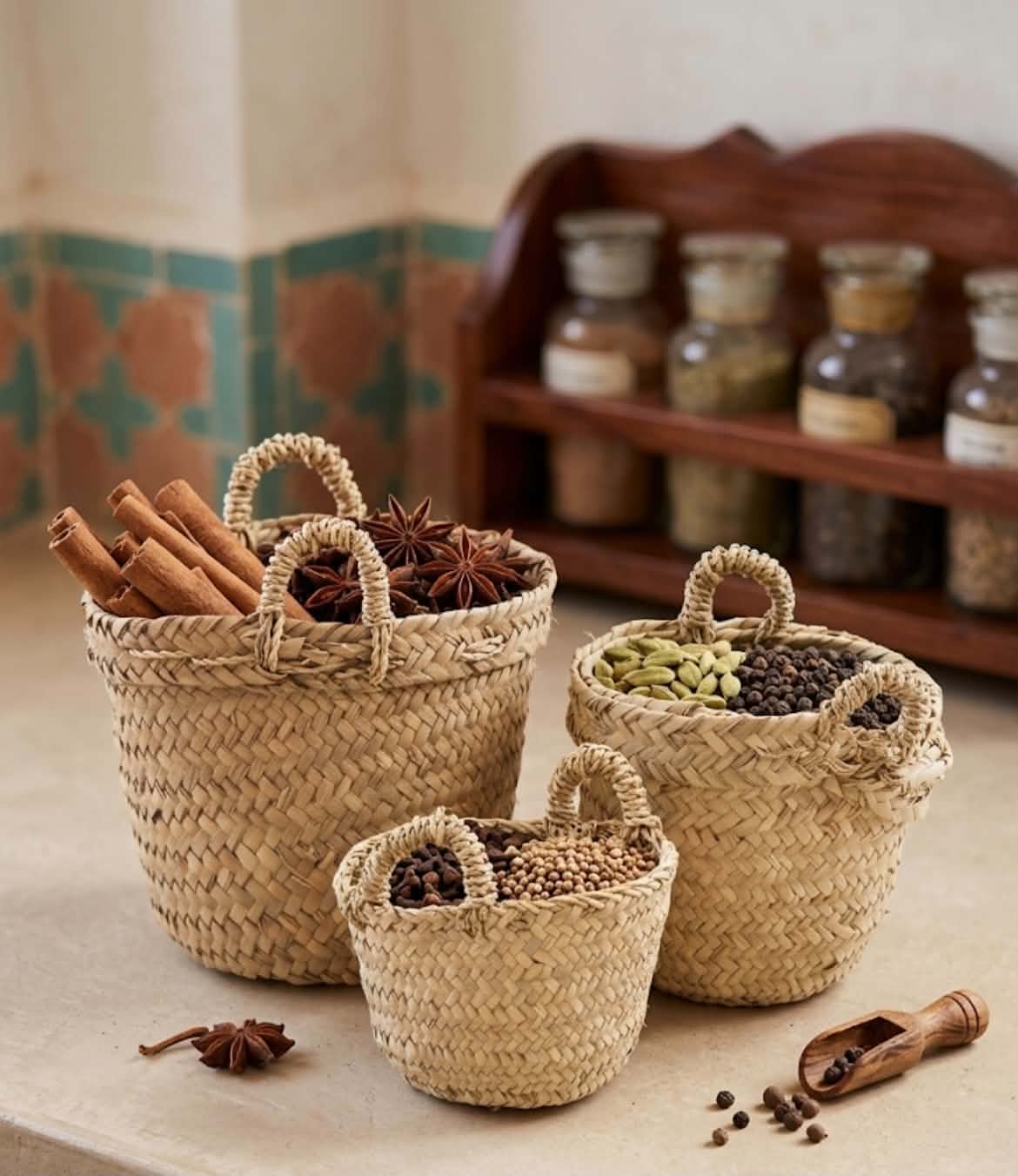 Lot de 3 paniers tressés en fibre naturelle — artisanat marocain fait main