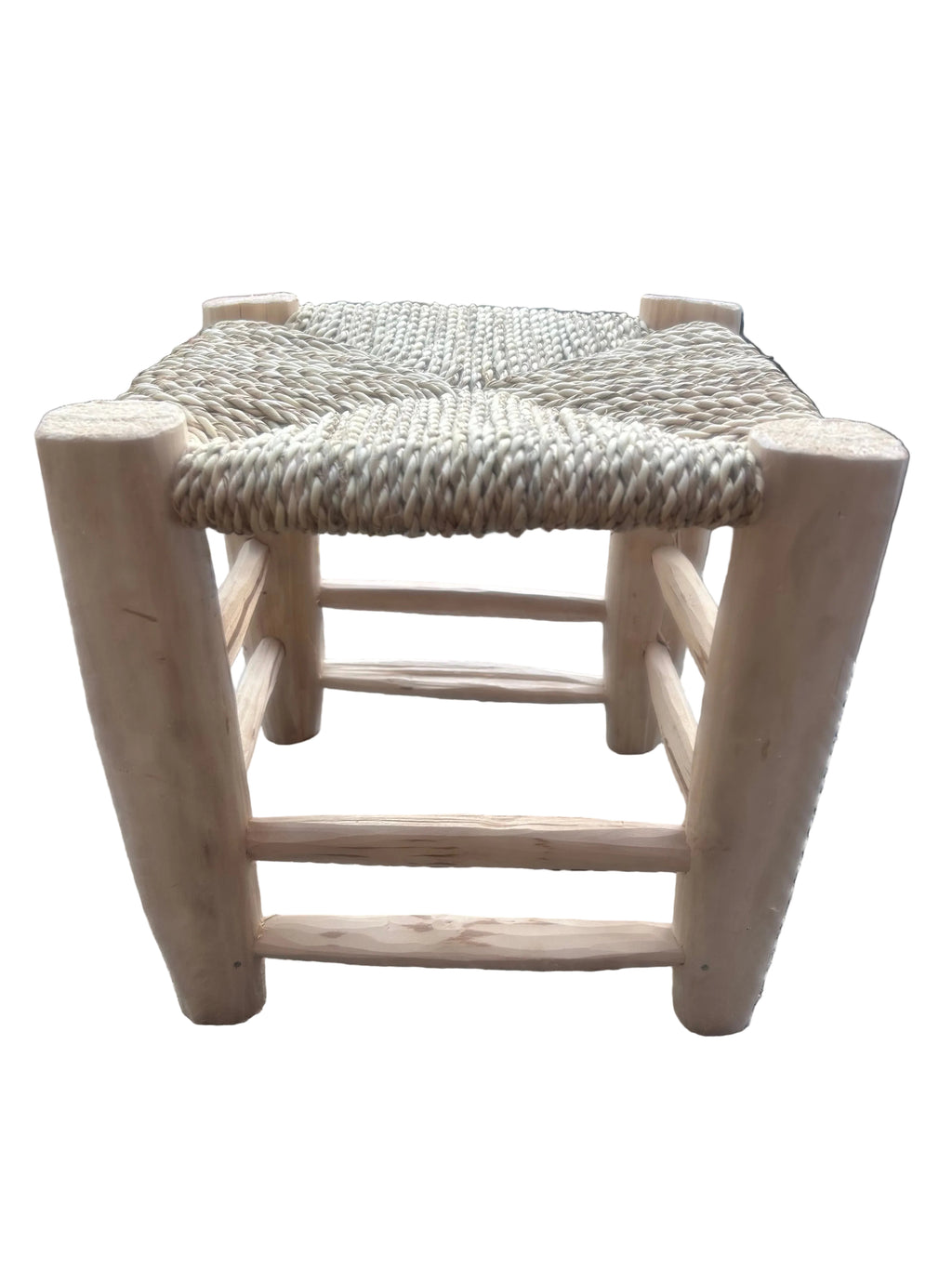 Tabouret en bois d'eucalyptus et cordes — mobilier artisanal marocain fait main