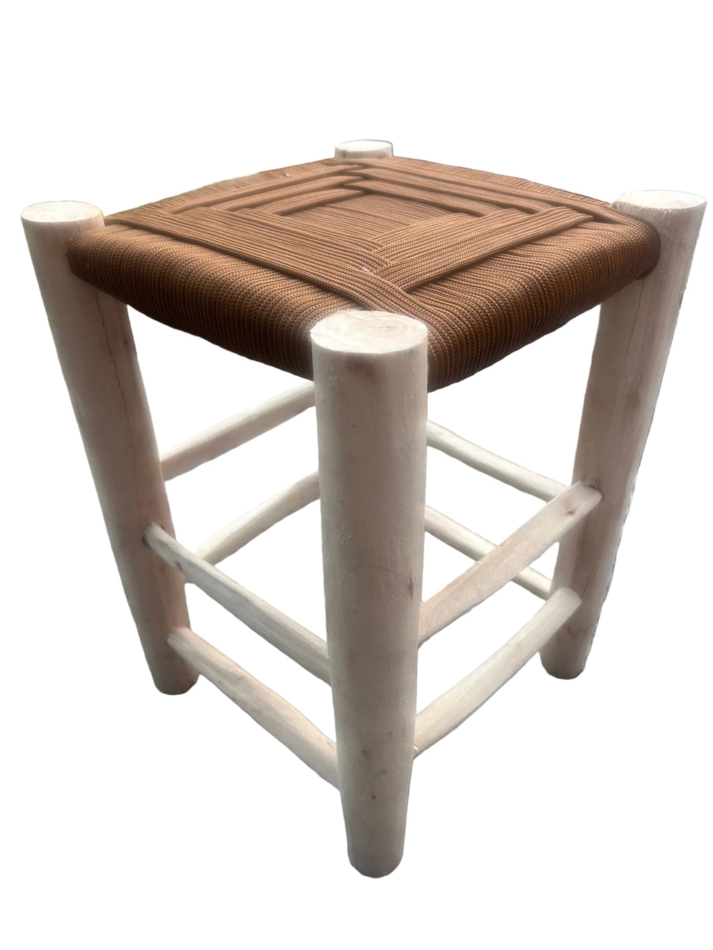 Tabouret en bois d'eucalyptus et cordes de nylon — mobilier artisanal marocain fait main