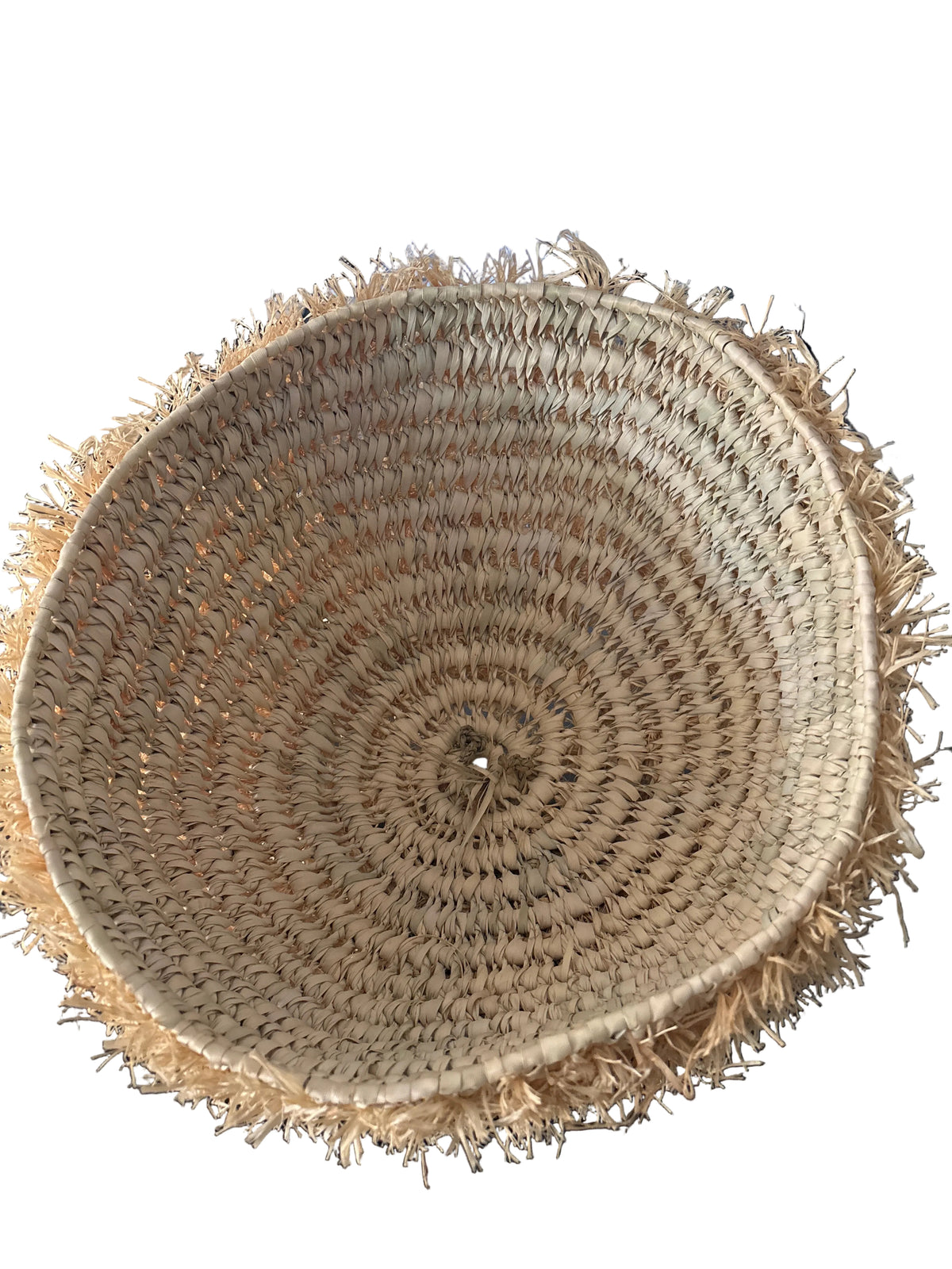 Suspension en raphia et fibres naturelles 45 cm — luminaire artisanal marocain, fait main au Maroc