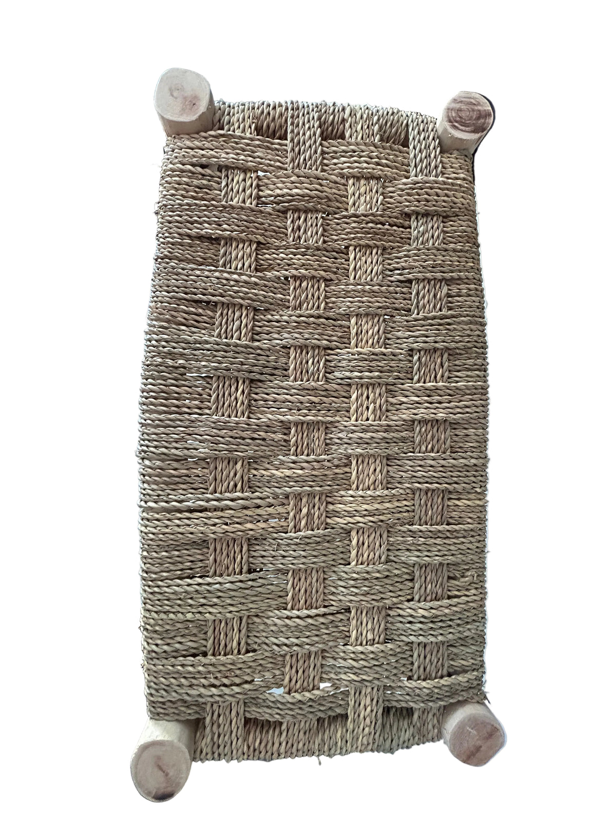 Banc en bois d'eucalyptus et doum tressé — mobilier artisanal marocain, fait main au Maroc