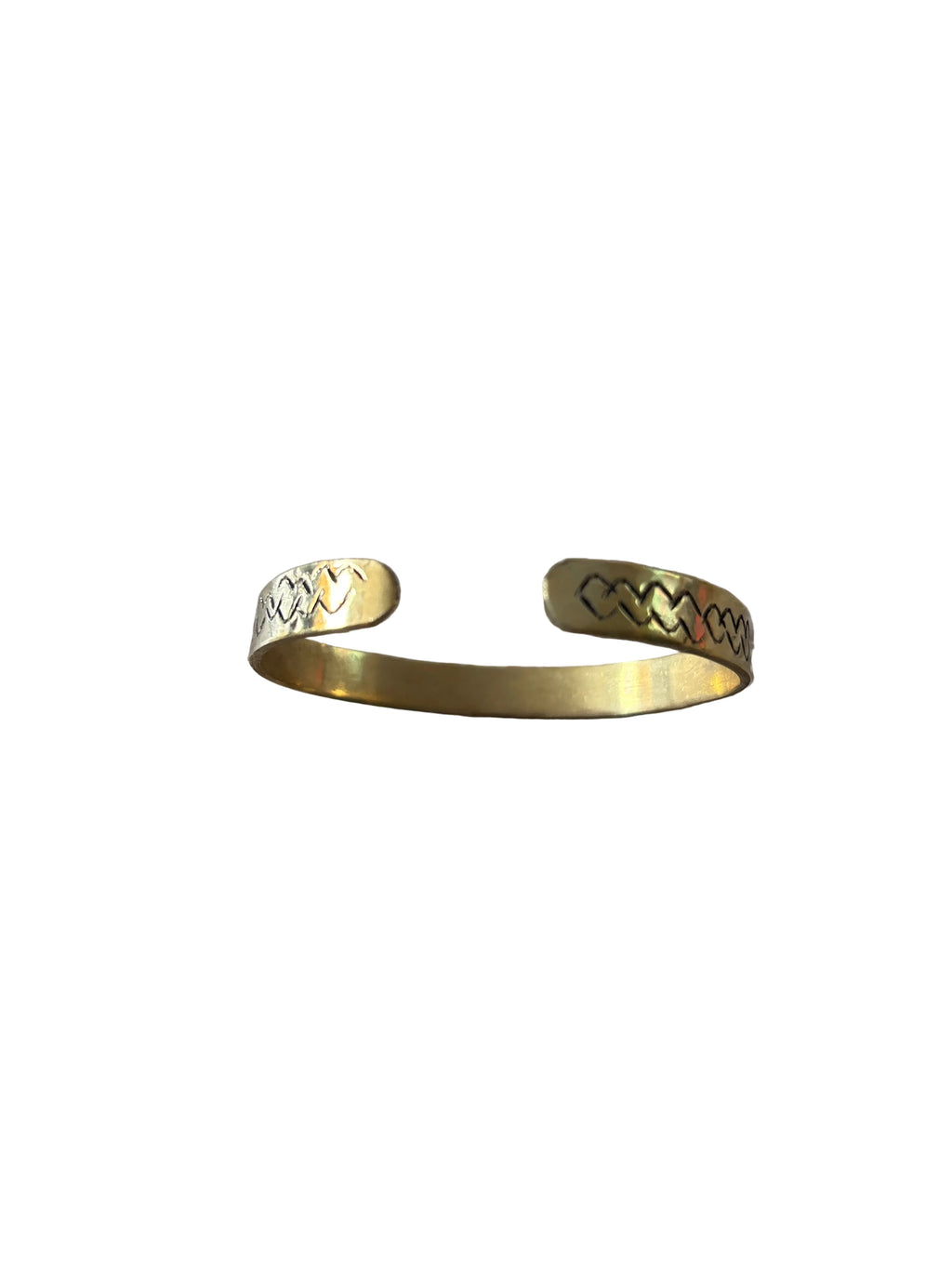 Bracelet manchette en laiton doré décor zigzag — artisanat marocain fait main