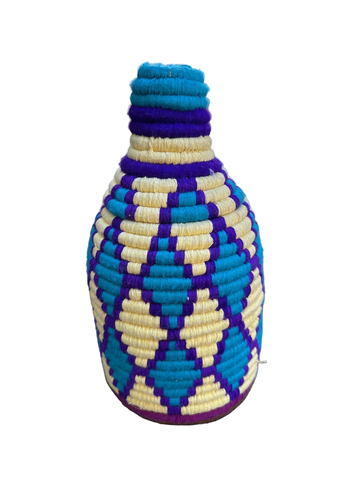 Pot berbère tressé bleu et jaune — décoration artisanale marocaine, fait main au Maroc