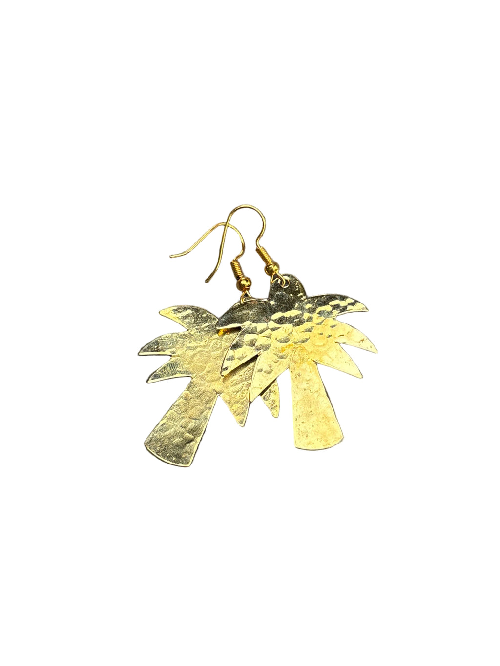 Boucles d'oreilles palmier en laiton martelé — artisanat marocain fait main