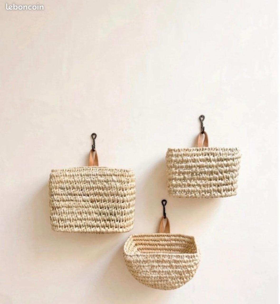 Lot de 3 paniers tressés en fibre naturelle — décoration artisanale marocaine, fait main au Maroc