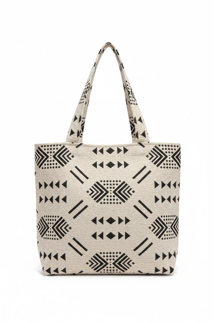 Tote bag en coton artisanal motifs berbères — fait main Maroc