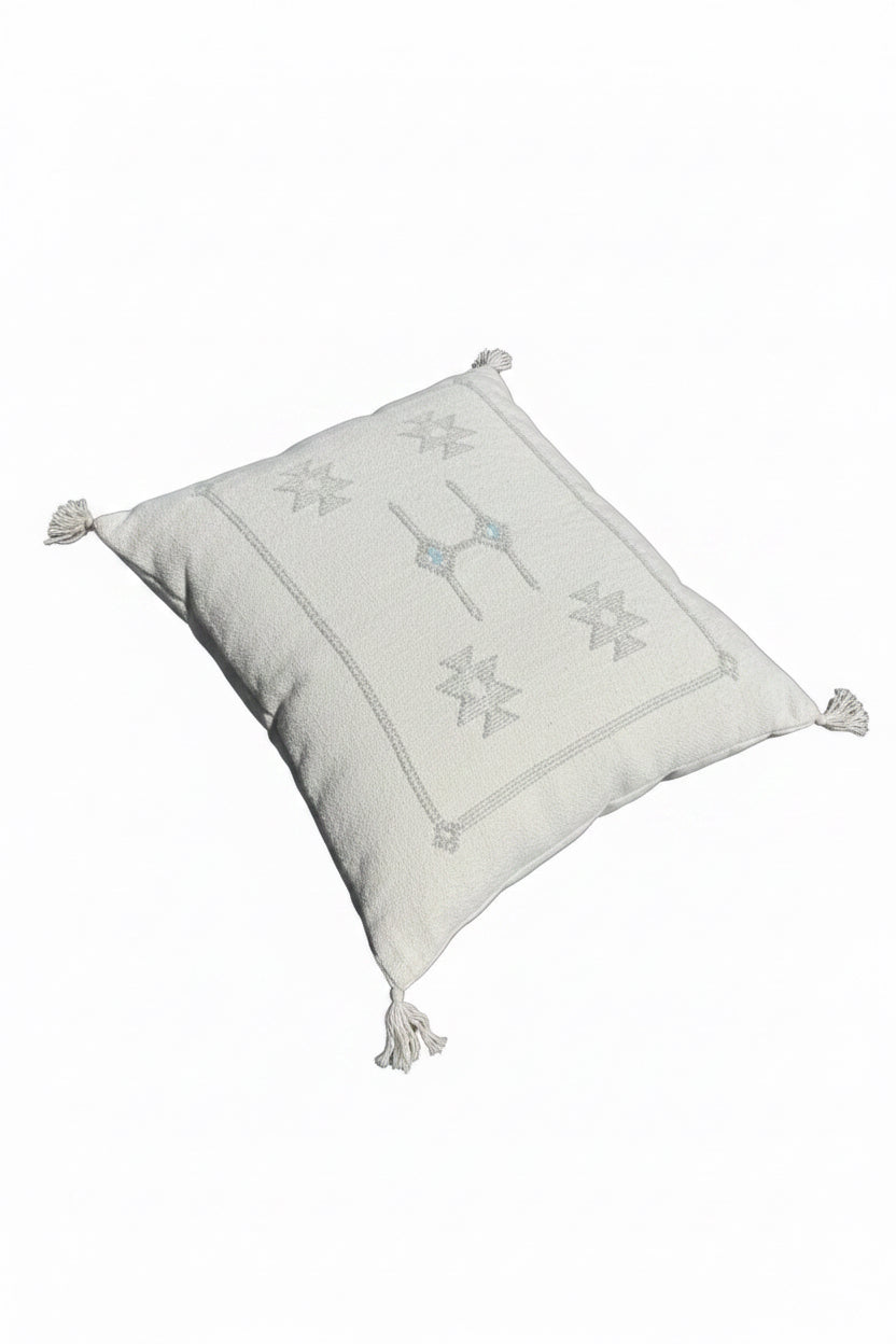 Housse de coussin Sabra blanc et gris perle — soie de cactus artisanat marocain fait main