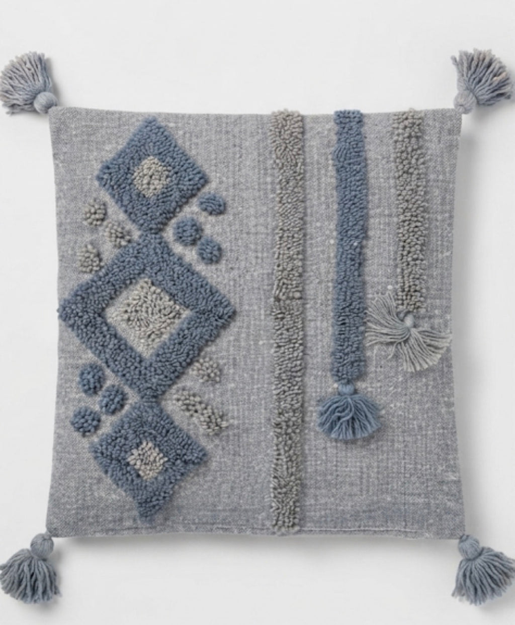 Housse de coussin tufted berbère bleu et gris — fait main au Maroc 50 x 50 cm